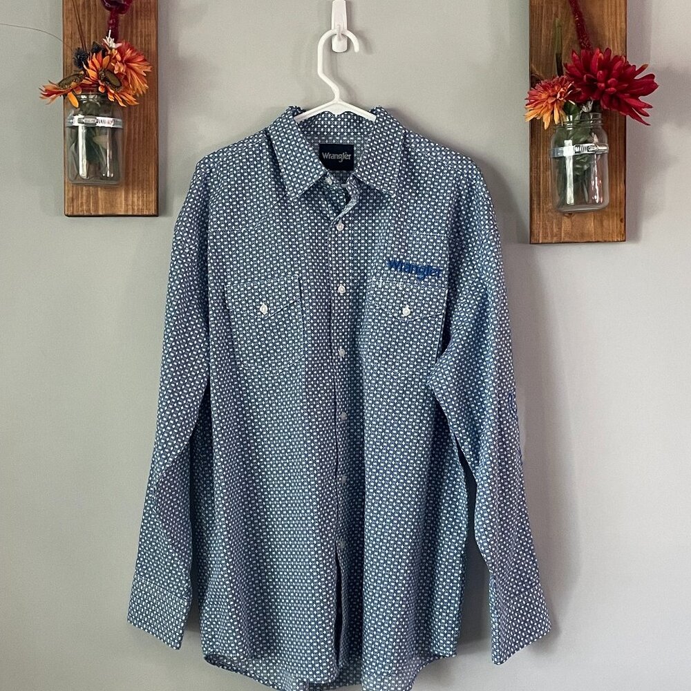 Wrangler Mens Long Sleeve Button Down Blue XL